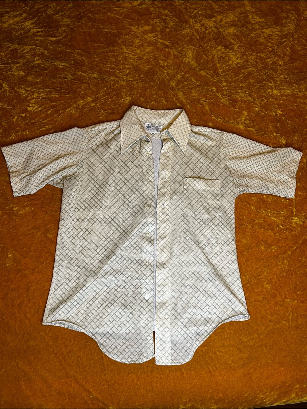 Grandpacore Cream Short-Sleeve Button-Down Shirt with Subtle Grid Print